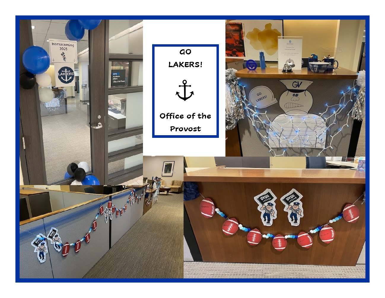 Office of the Provost and Academic Affairs front office decorations, with the saying "Go Lakers!"